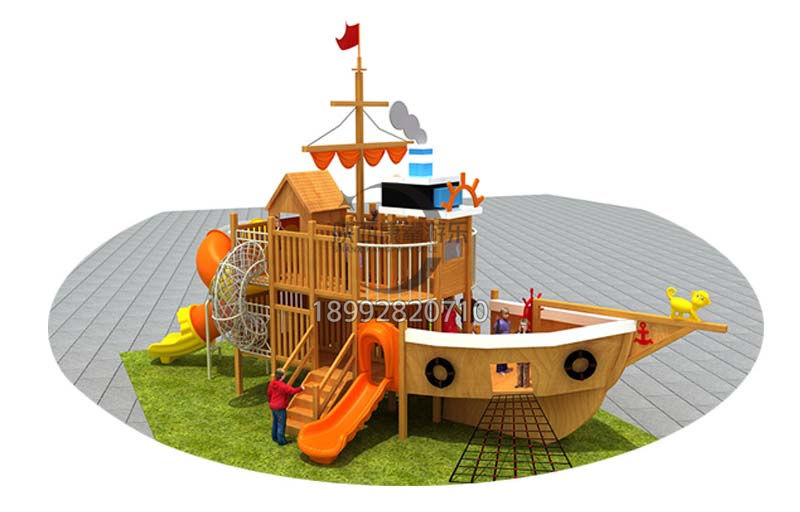 幼儿园木质海盗船儿童滑梯