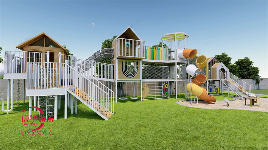 幼儿园木质树屋非标滑梯定制